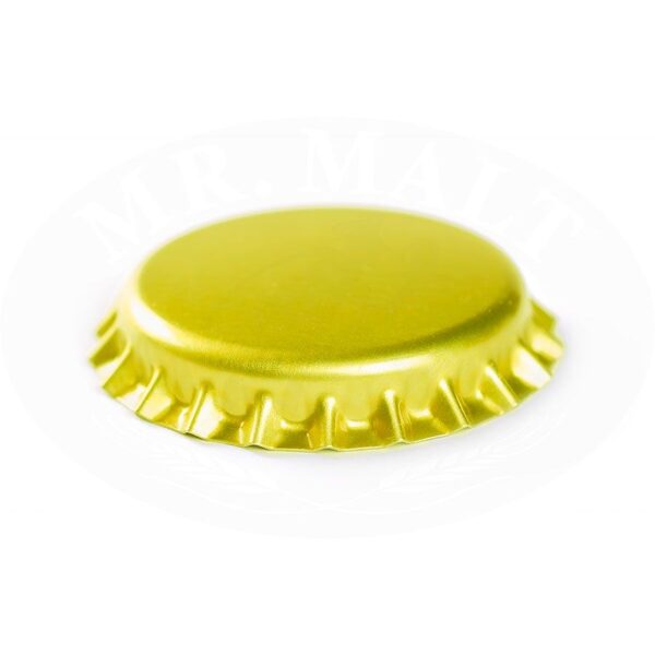 Yellow crown caps pack (100 pcs.), diameter 26 mm 